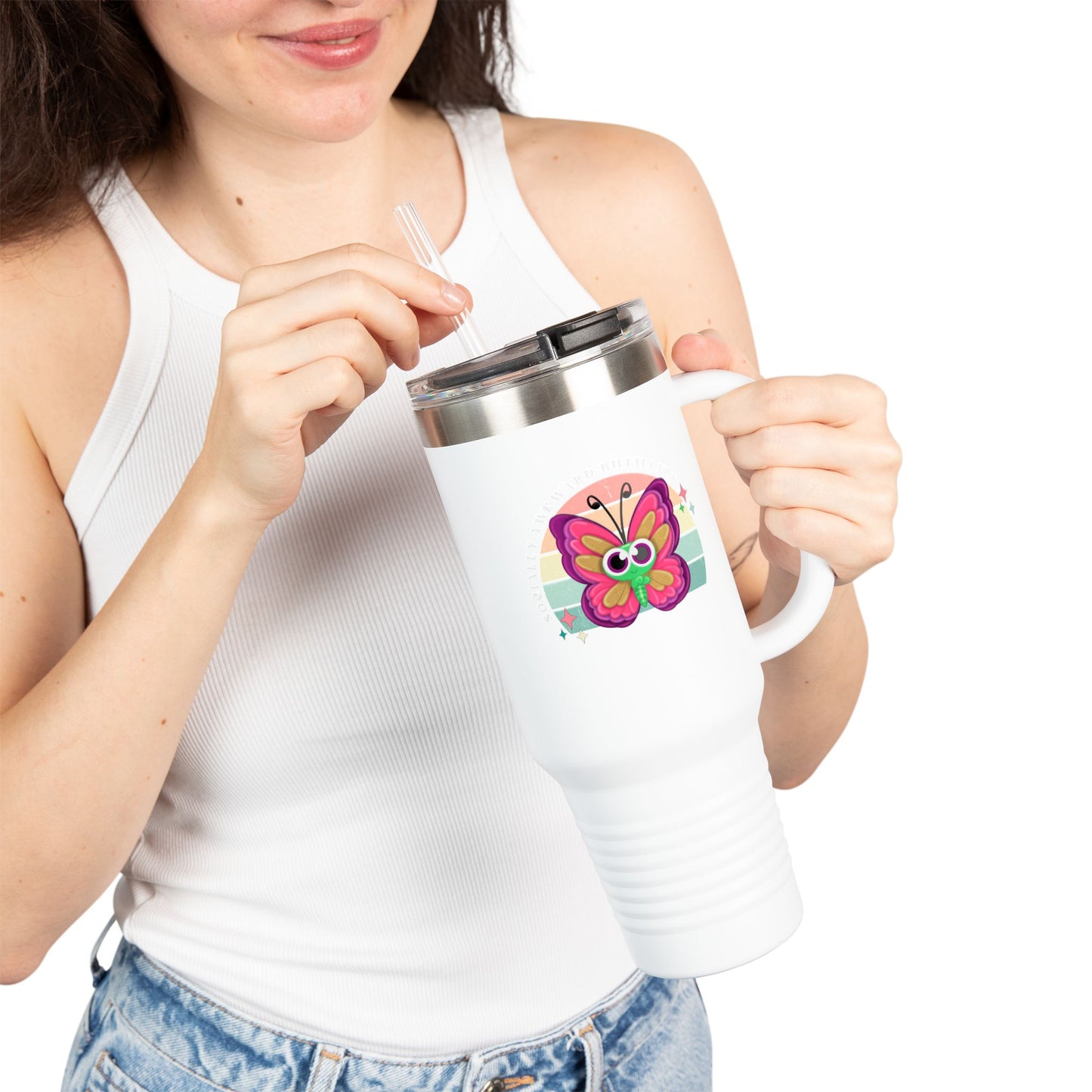 Socially Awkward Butterfly, Insulated Travel Mug, 40oz