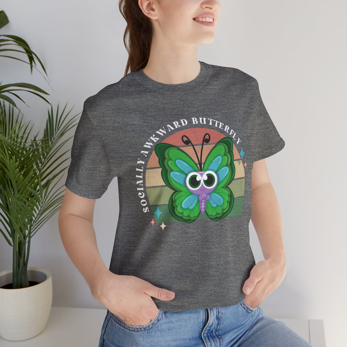 Socially Awkward Butterfly Unisex Tee, Introvert Meme Shirt, Funny Graphic Tee, Sarcastic T-Shirt, Humorous Top, Hilarious Quote Tee