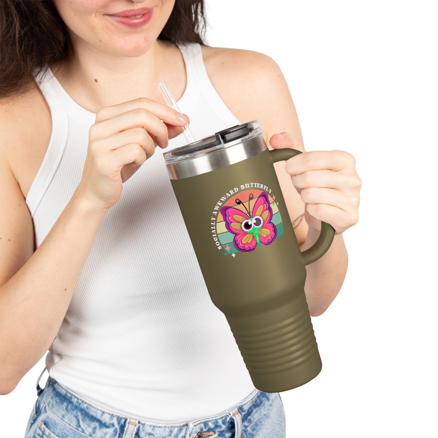 Socially Awkward Butterfly, Insulated Travel Mug, 40oz