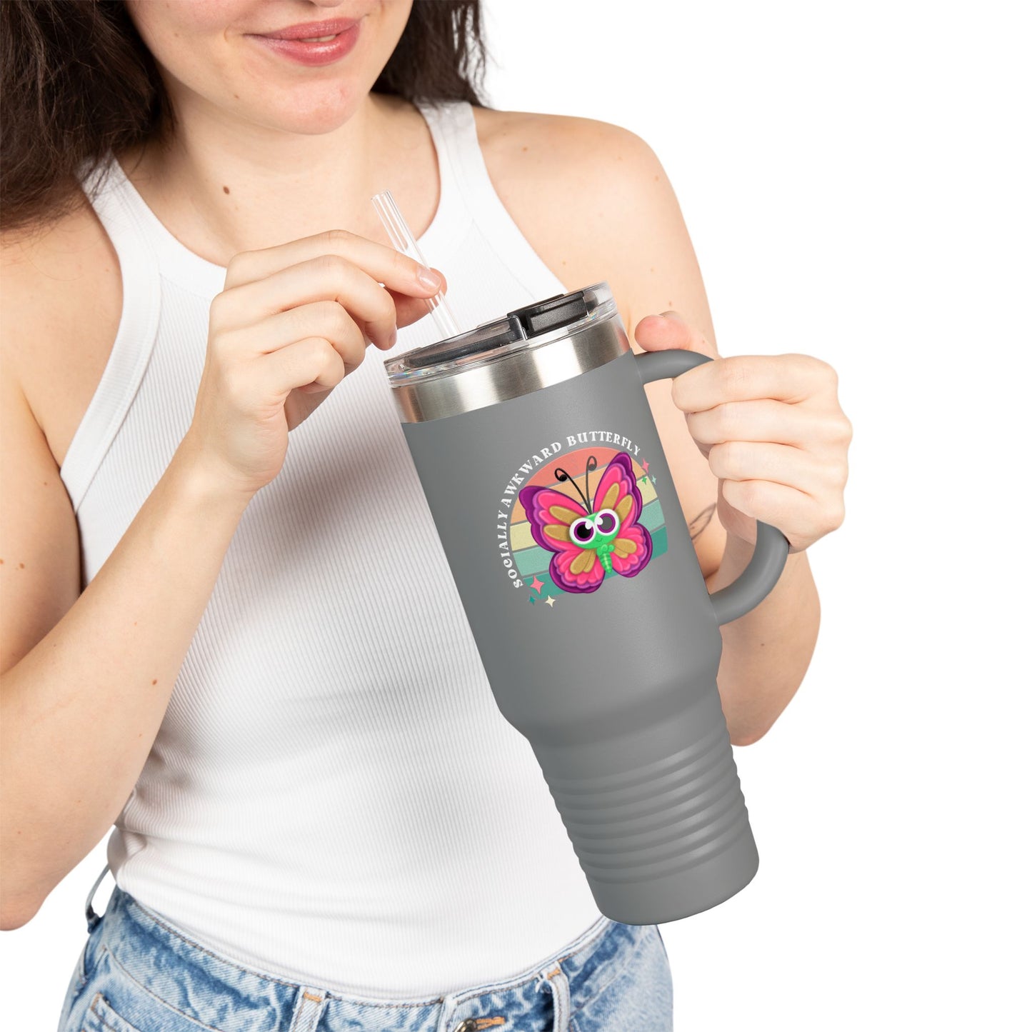 Socially Awkward Butterfly, Insulated Travel Mug, 40oz