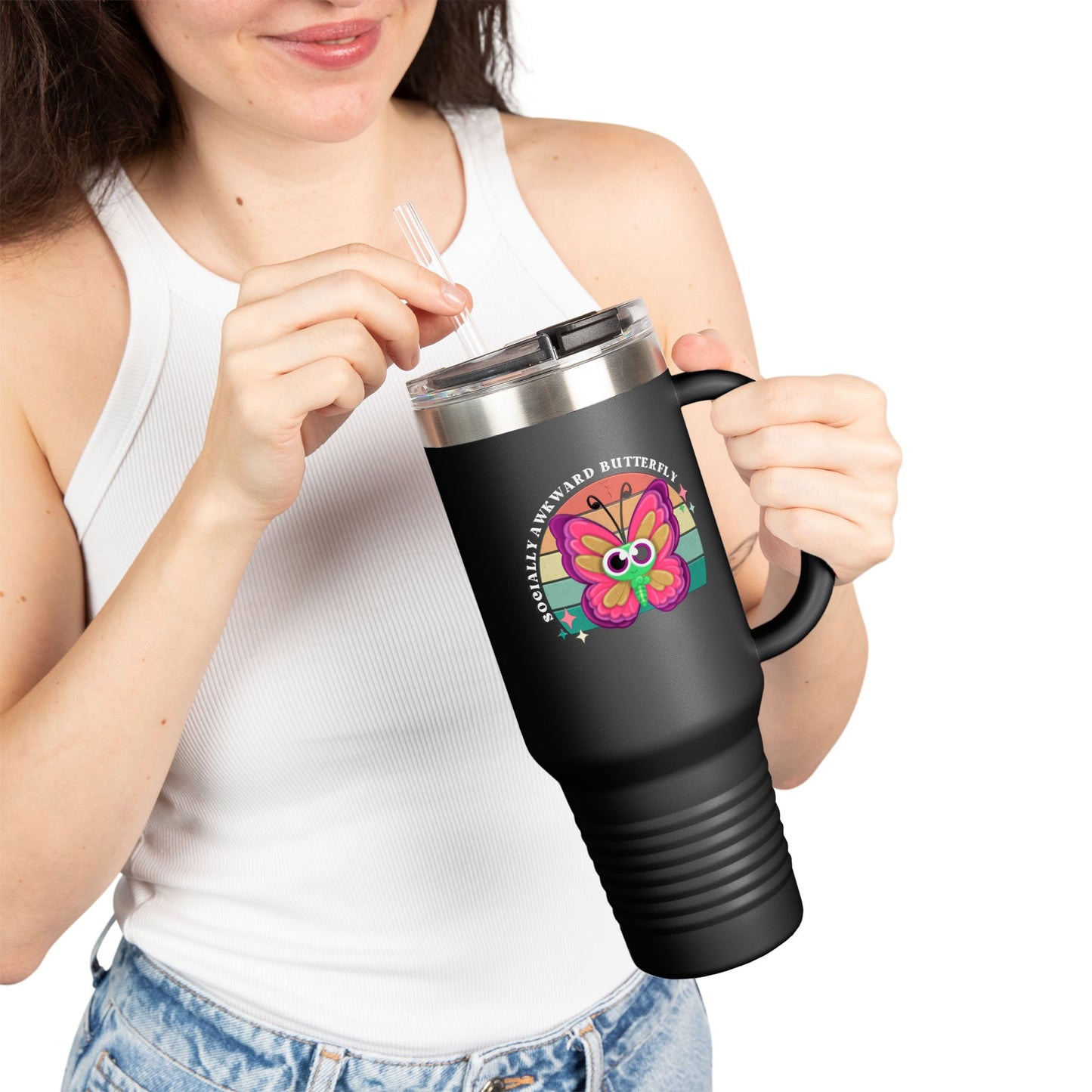 Socially Awkward Butterfly, Insulated Travel Mug, 40oz