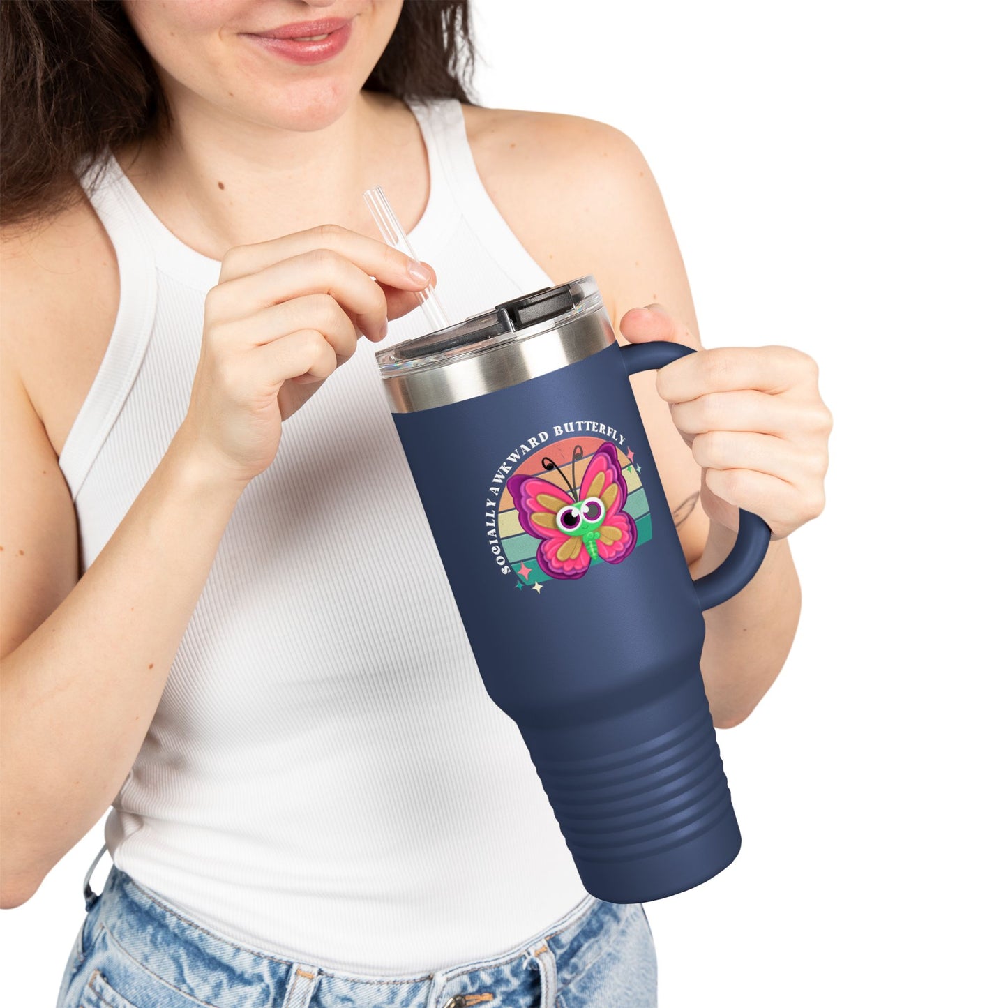 Socially Awkward Butterfly, Insulated Travel Mug, 40oz